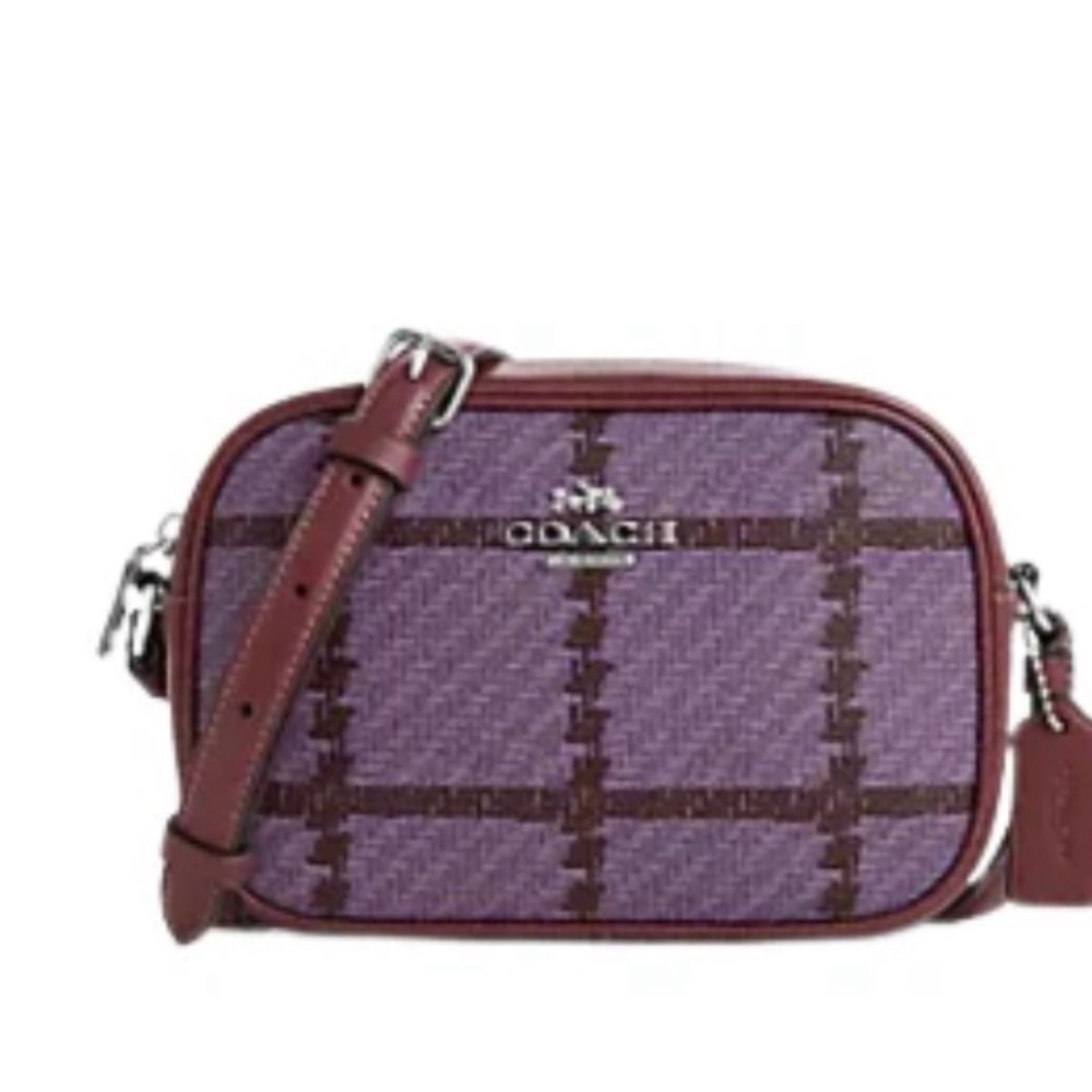 MINI JAMIE CAMERA BAG WITH PLAID PRINT Crossbody purse Silver purple Lavender